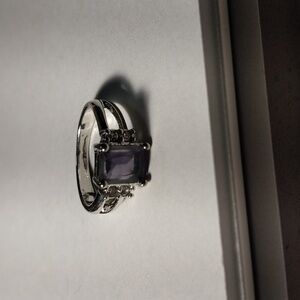 Purple Princess Cut Cubic Zirconia Quartz Sterling Silver Ring